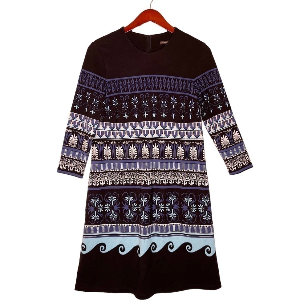 J. McLAUGHLIN Jersey Knit Pocket Print Dress Size XS in Navy Blue
